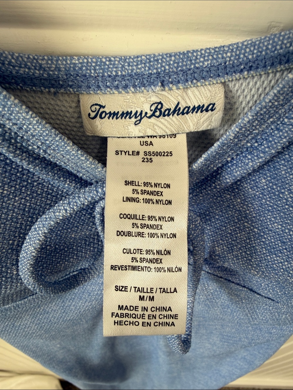 Tommy Bahama Light Blue Spaghetti-Strap Tie-Front Mini Dress w/pockets, Medium. - Picture 2 of 8